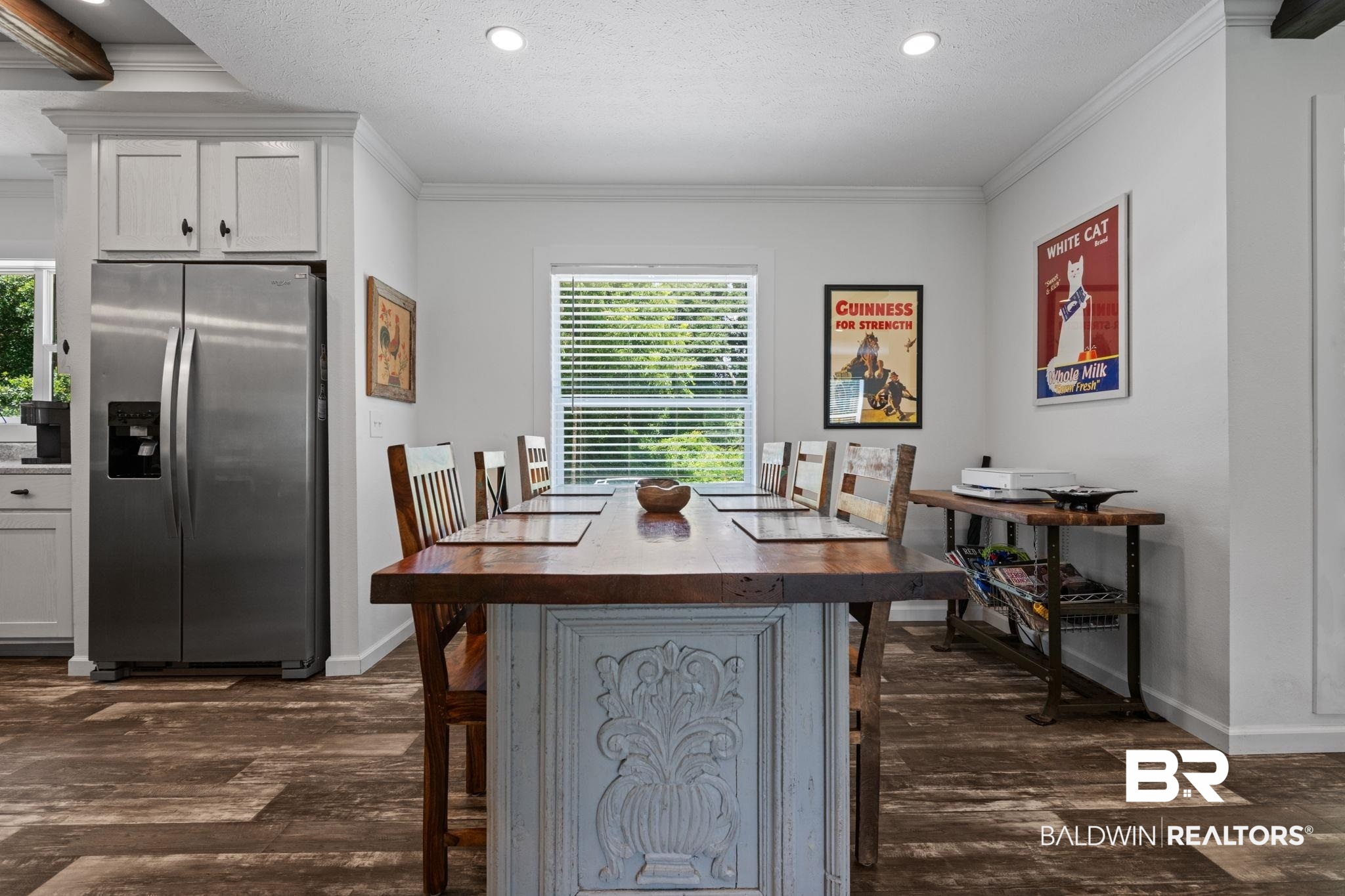 10703 South Ridge Drive Semmes, AL 36575 - Photo 13 of 37 Dining area with dark wood-style floors, crown molding, recessed lighting, and a textured ceiling