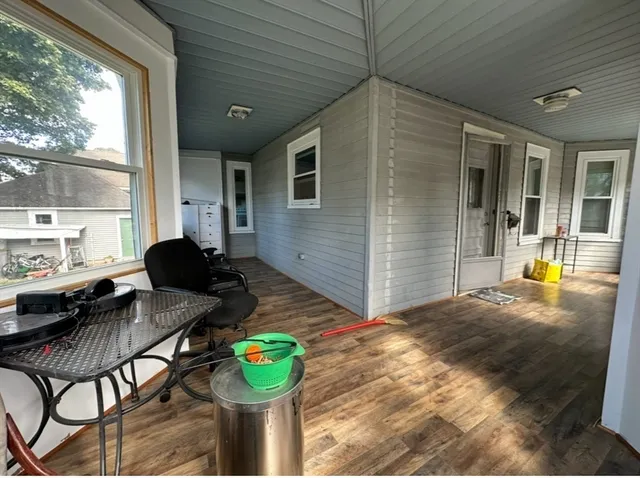 a backyard of a house with seating space
