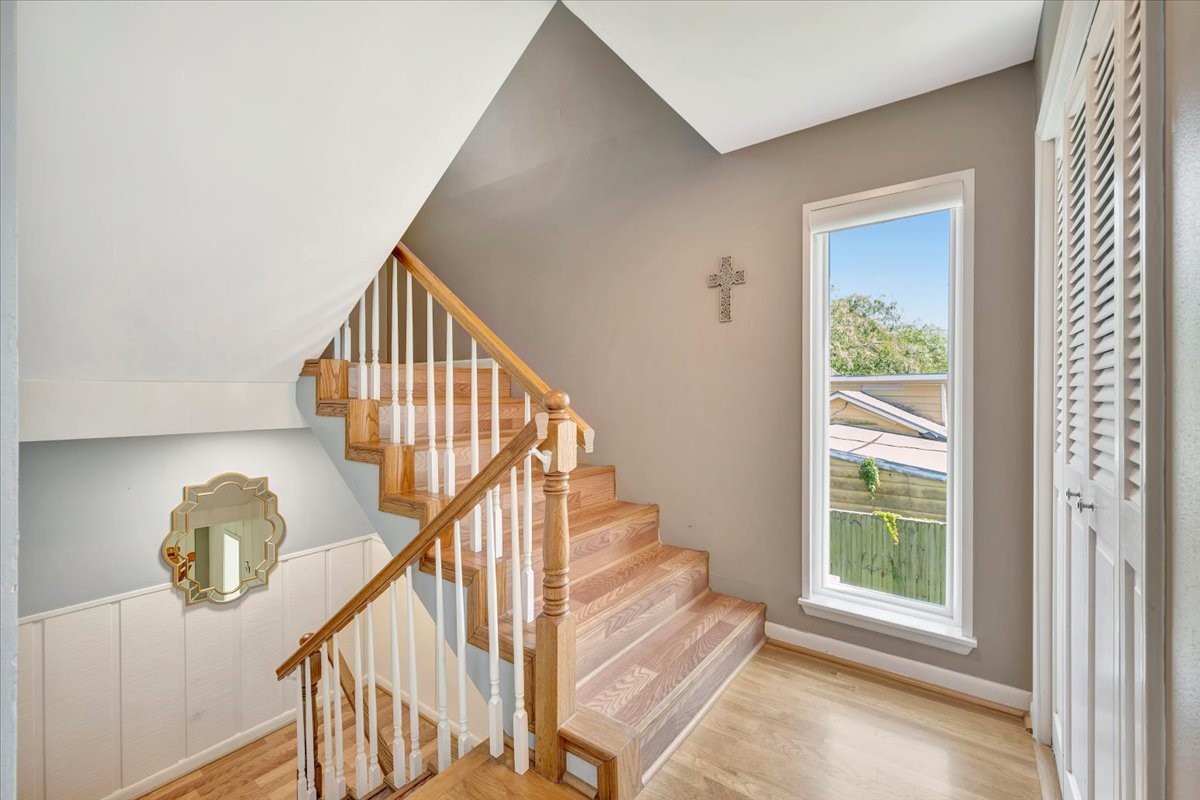 112 Oak Road Clear Lake Shores, TX 77565 - Photo 23 of 41 STAIRWAY LEADING TO THE GROUND LEVEL AND 2ND FLOOR.
