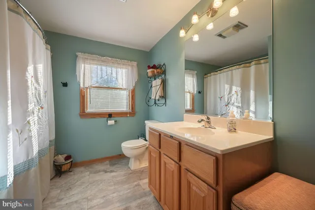 a bathroom with a sink toilet and mirror