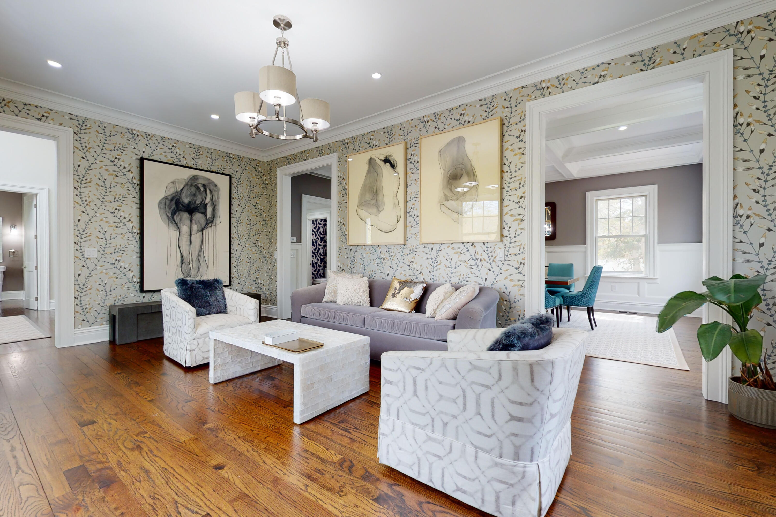 18 Cat Rock Road Cos Cob, CT 06807 - Photo 4 of 37 a living room with furniture and a chandelier