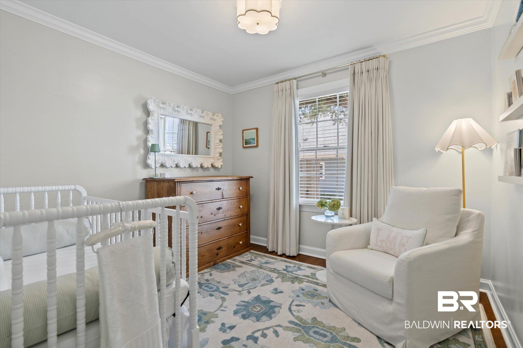 77 North Hathaway Road Mobile, AL 36608 - Photo 23 of 33 Bedroom featuring a crib, ornamental molding, and light wood-style floors