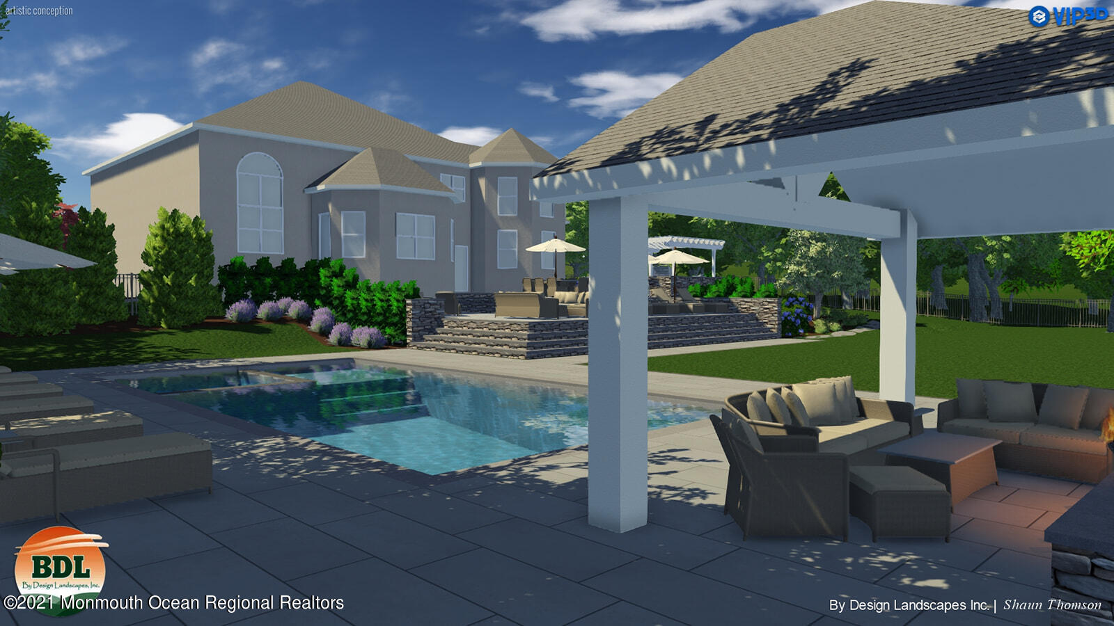 2104 Shadowbrook Drive Wall, NJ 07719 - Photo 63 of 84 a view of a patio with couches table and chairs under an umbrella