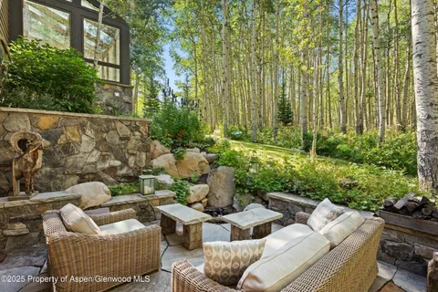 a view of a patio in the backyard
