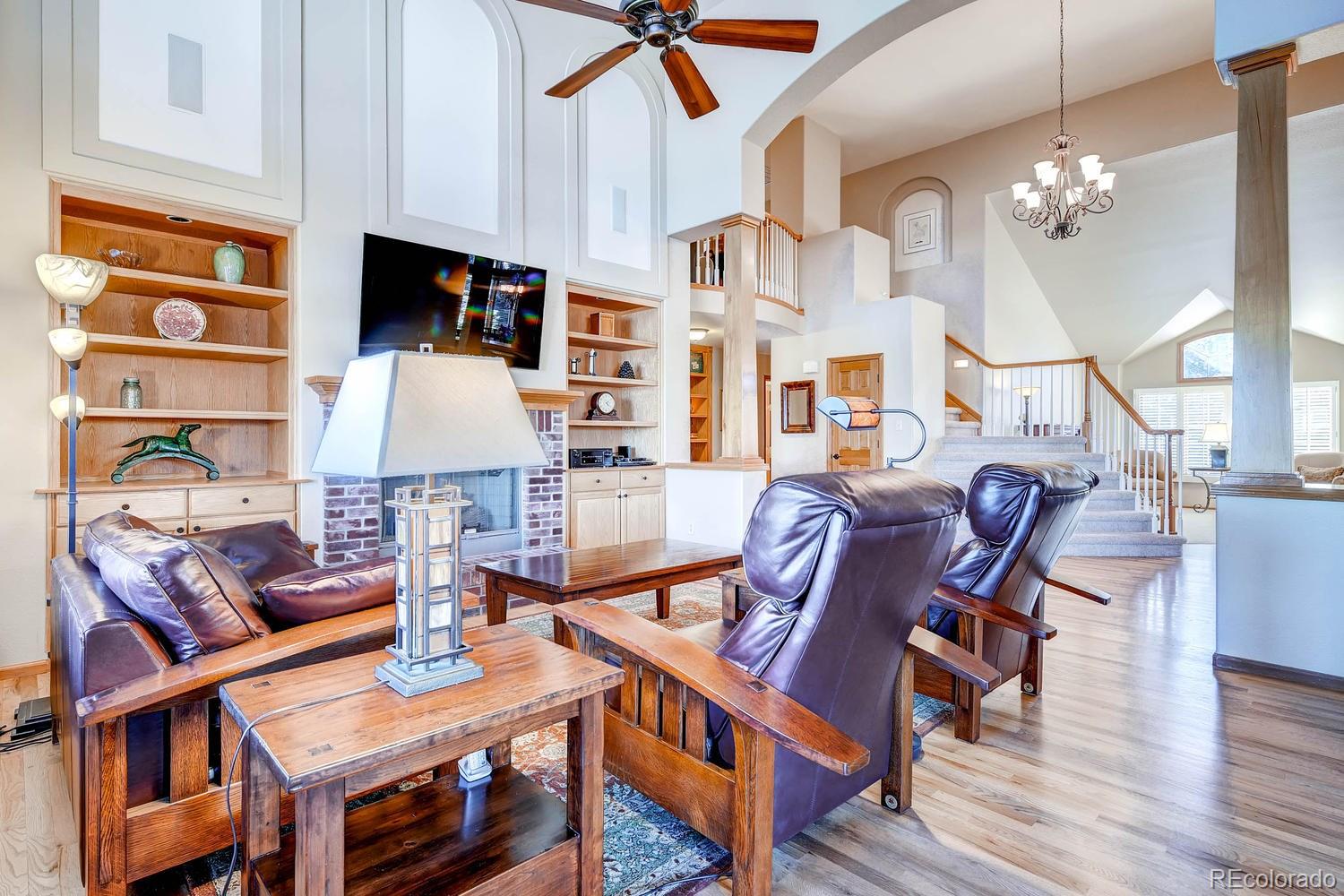9470 Kemper Drive Lone Tree, CO 80124 - Photo 12 of 35 a living room with fireplace furniture and a flat screen tv