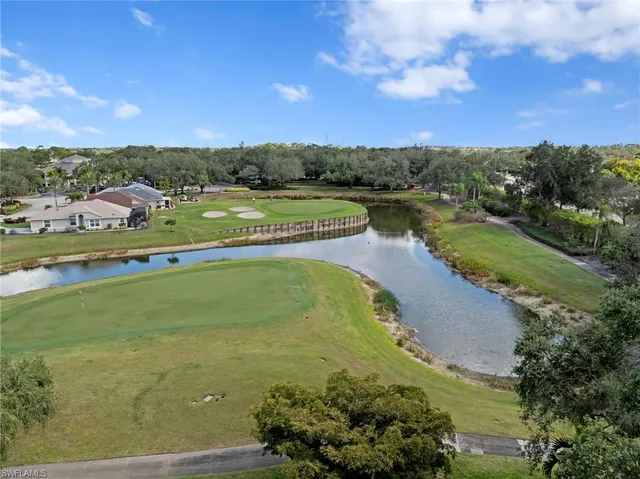 a view of a lake with a garden