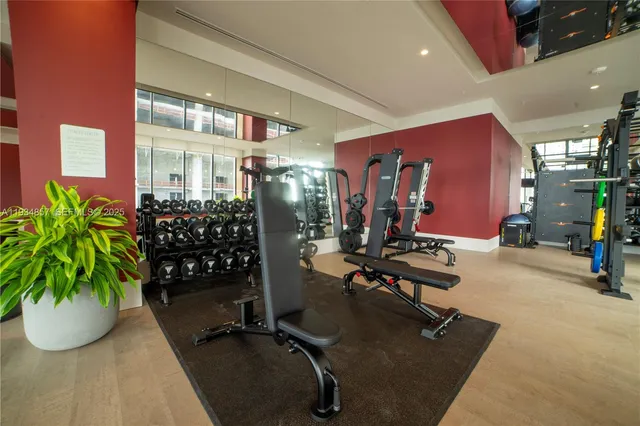 a view of a room with gym equipment