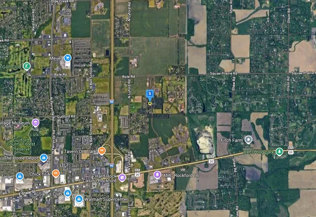 an aerial view of houses and roads