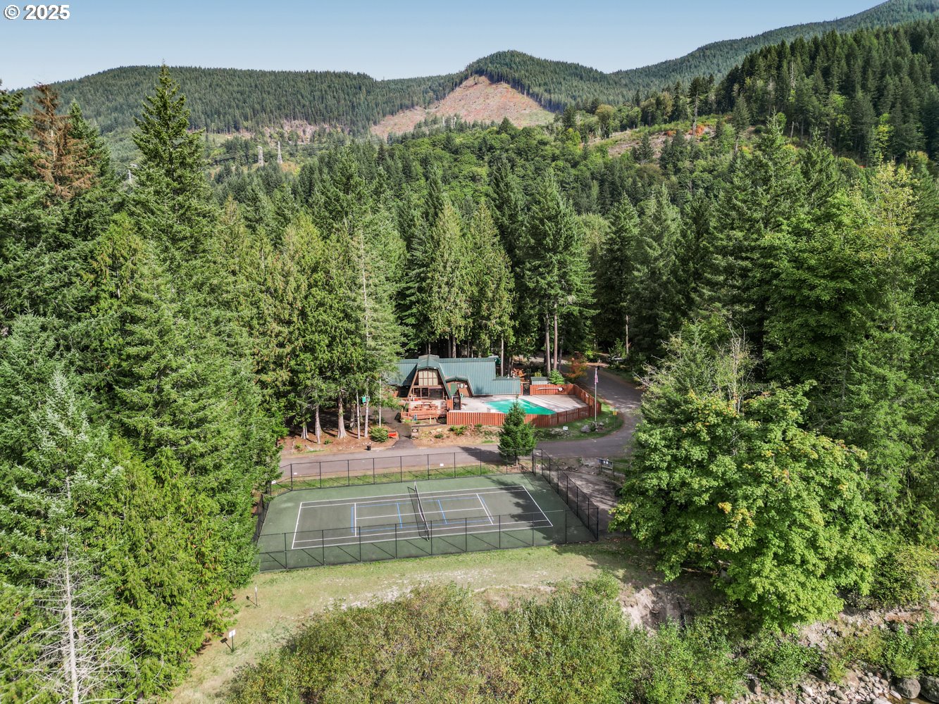 21760 East Tree Swallow Lane Rhododendron, OR 97049 - Photo 29 of 32 a view of a backyard with a deck and mountain view