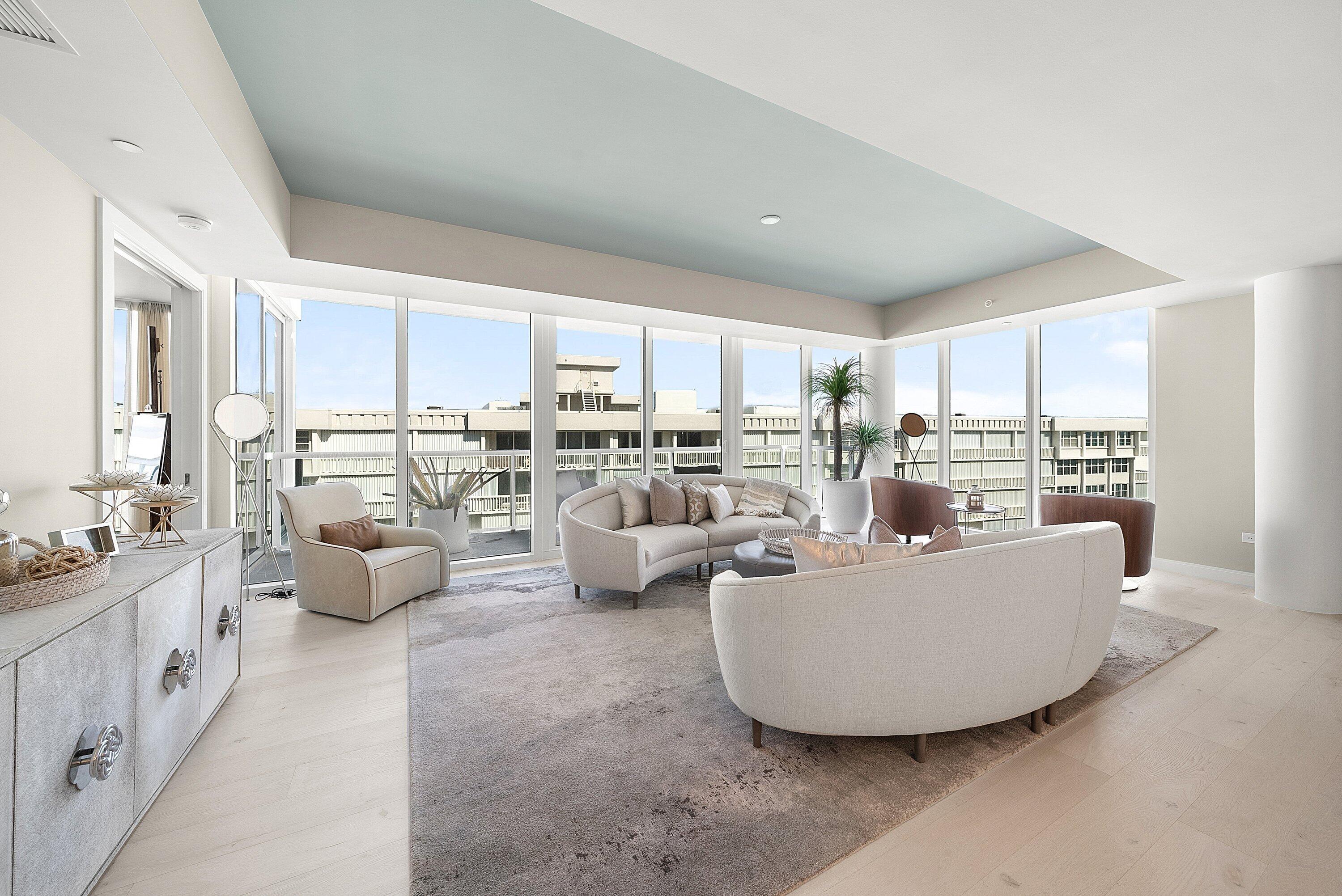 3550 South Ocean Boulevard, Unit 7C South Palm Beach, FL 33480 - Photo 11 of 66 a living room with furniture and a large window