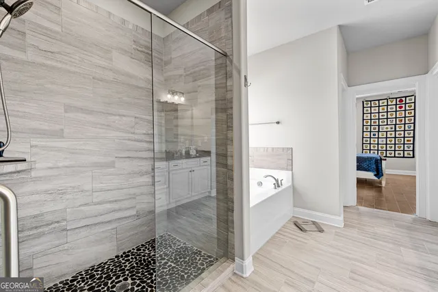 a bathroom with a shower