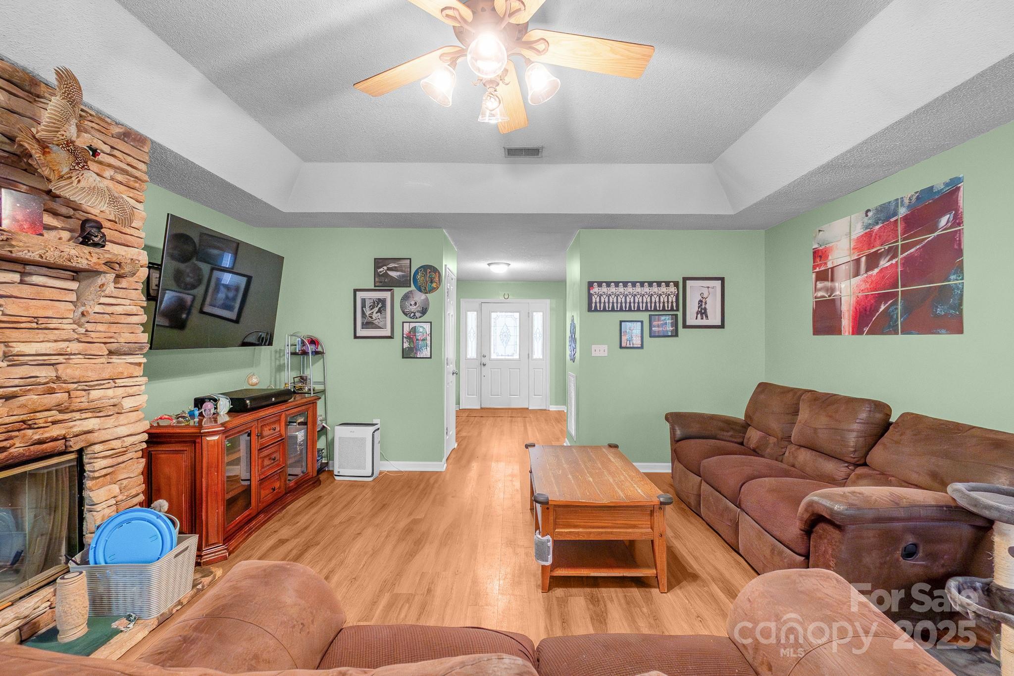443 State Rd S-28-101 Elgin, SC 29045 - Photo 5 of 45 a living room with furniture a flat screen tv and a fireplace