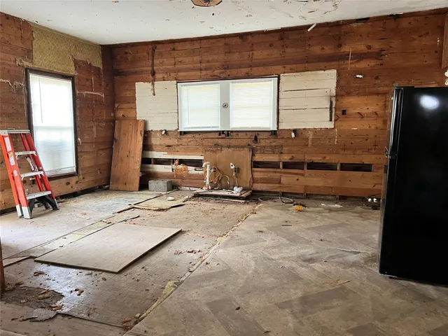 a view of a room with a window