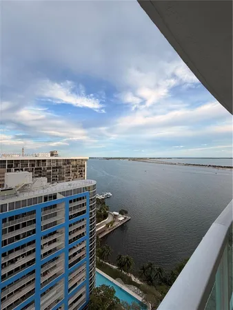 a view of a lake with a city