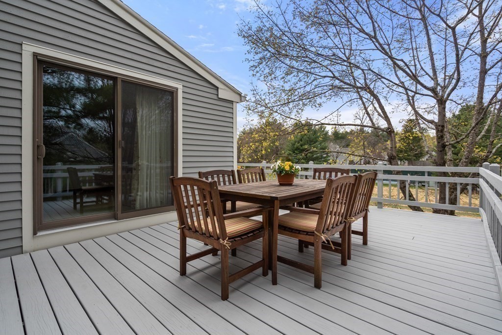 1 Pickwick Way, Unit 1 Wayland, MA 01778 - Photo 25 of 32 a view of a roof deck with table and chairs and wooden floor