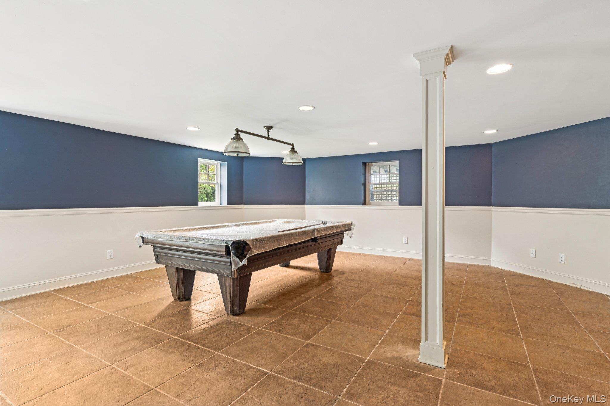 90 Thompson Avenue Babylon, NY 11702 - Photo 28 of 35 Rec room featuring recessed lighting, plenty of natural light, pool table, and tile patterned floors