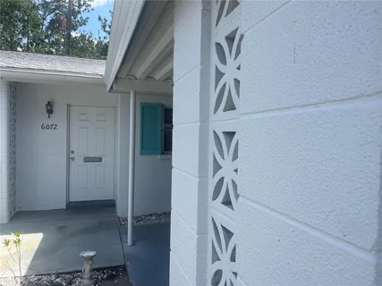 a view of a house with backyard and porch