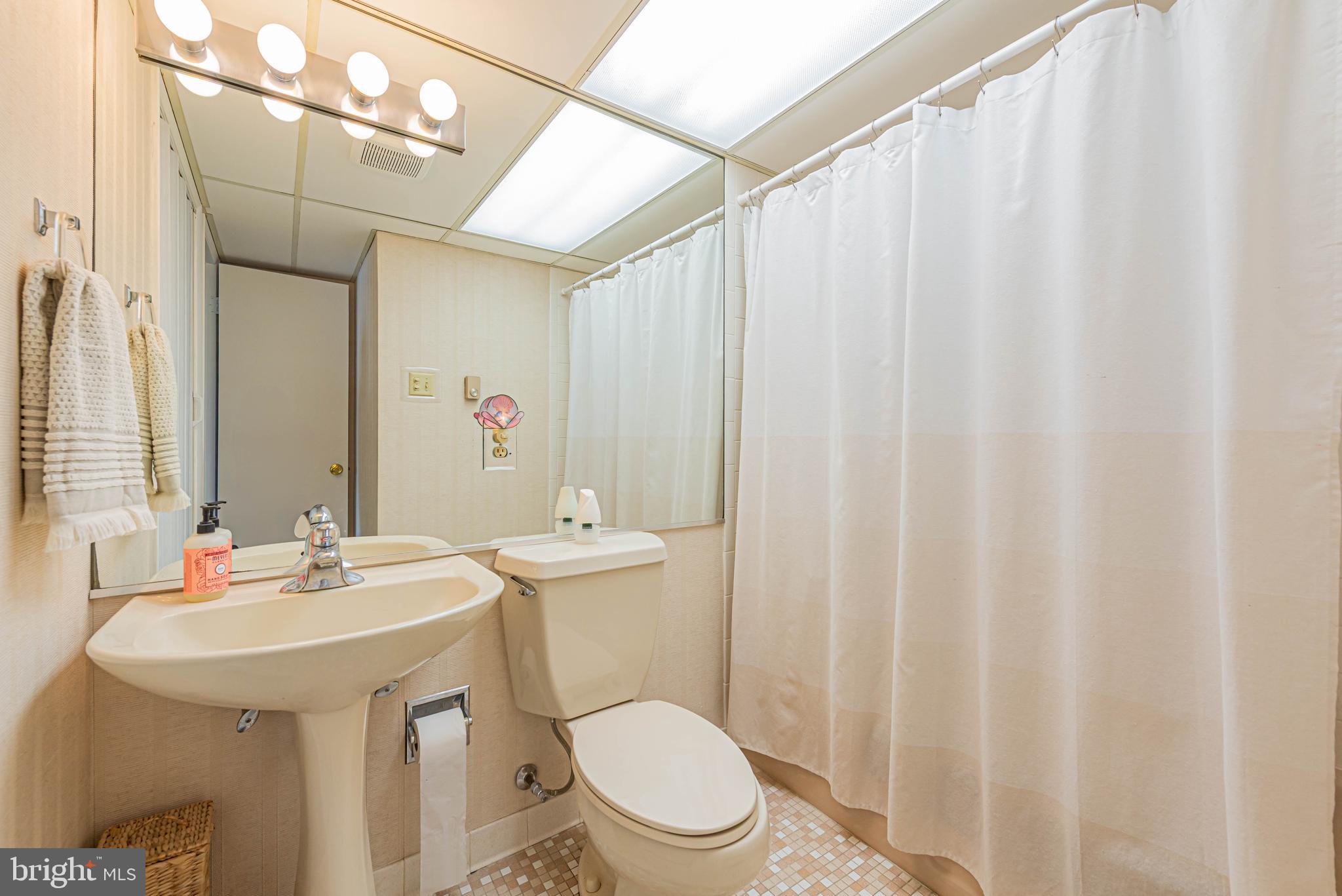 745 Mooring Road, Unit 406 Ocean City, MD 21842 - Photo 16 of 24 a bathroom with a sink a toilet and shower curtain