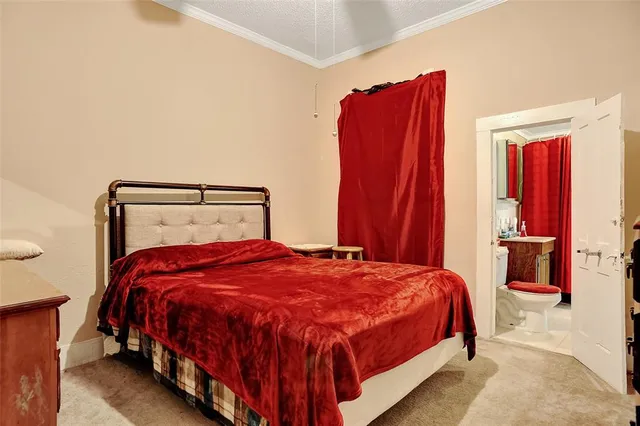 a bedroom with a bed and a closet