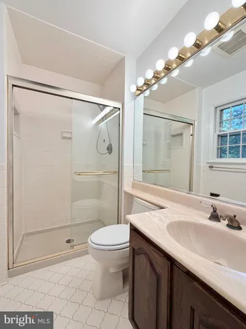a bathroom with a sink a toilet a mirror and shower