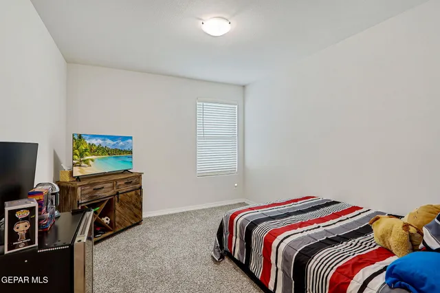 a bedroom with a bed and a closet