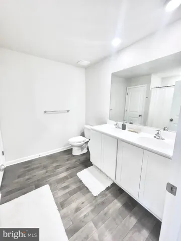 a bathroom with a sink a toilet and mirror
