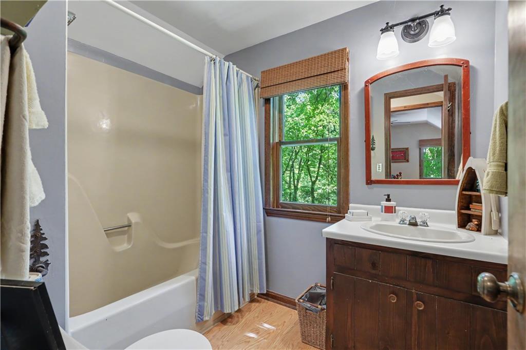 102 Moses Road Rabun Gap, GA 30568 - Photo 26 of 40 a bathroom with a sink a toilet and a mirror