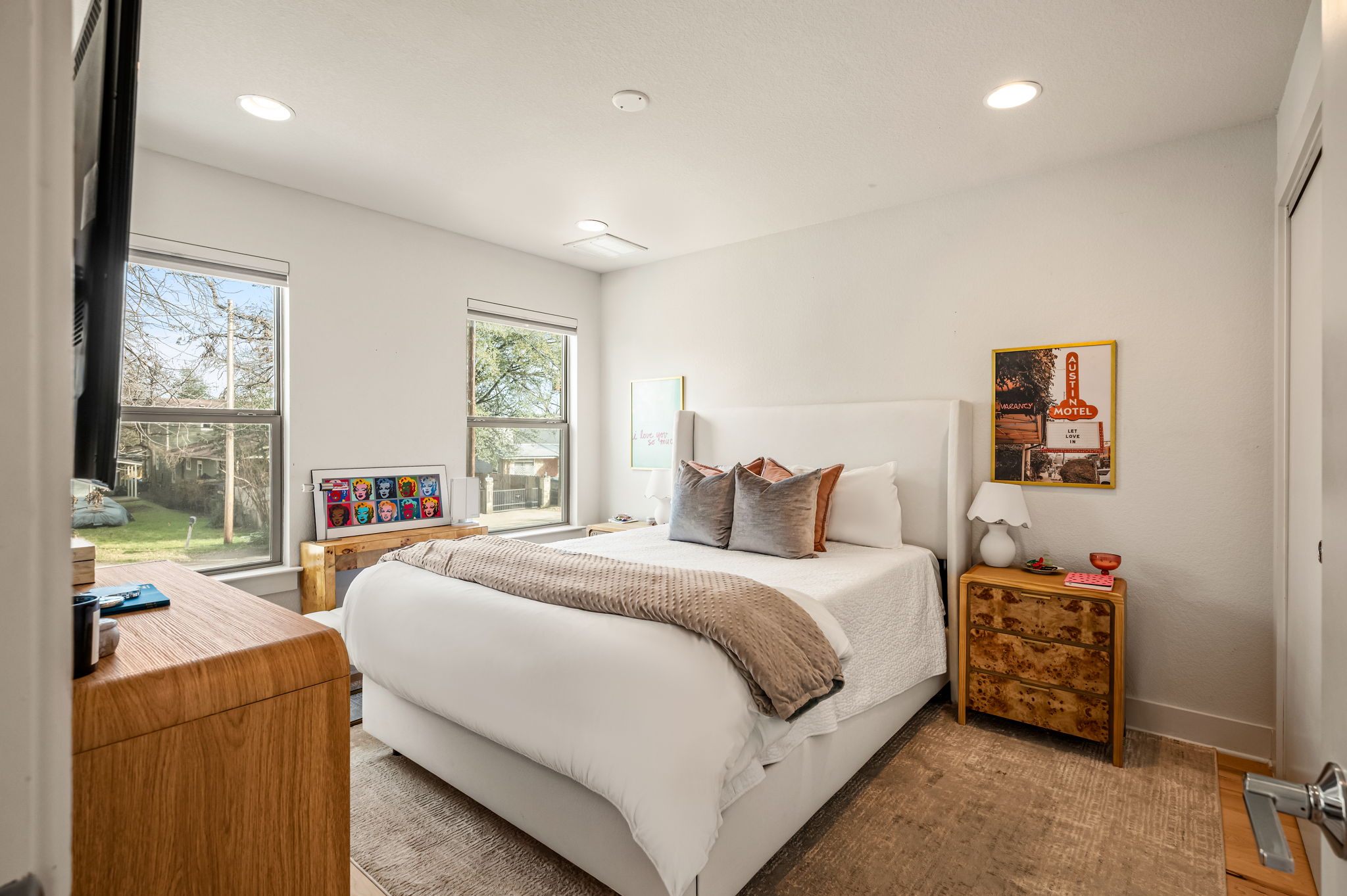 1124 Linden Street, Unit B Austin, TX 78702 - Photo 13 of 26 Bedroom with recessed lighting, wood finished floors, and a closet