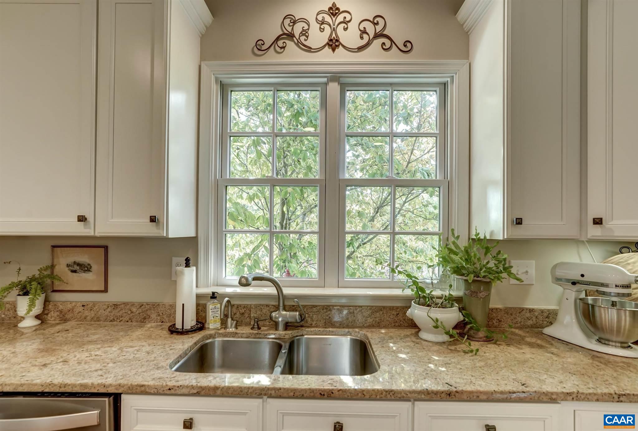 5047 Brook View Road Crozet, VA 22932 - Photo 17 of 68 a kitchen sink with a granite counter top a window and potted plant