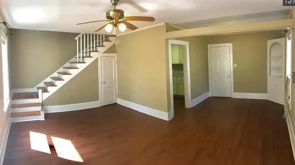 a view of an entryway with a workspace