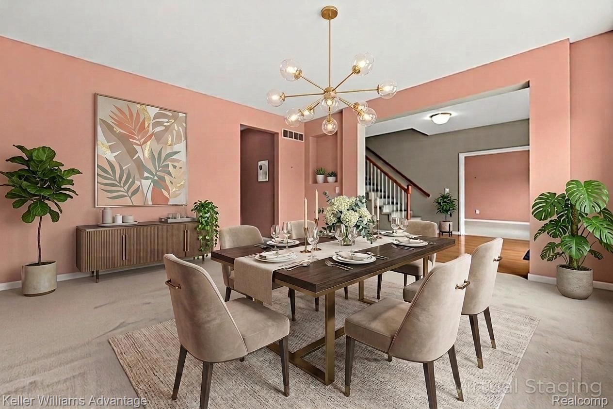 4100 Norwich Court Rochester, MI 48306 - Photo 23 of 72 Dining space with light colored carpet and a chandelier