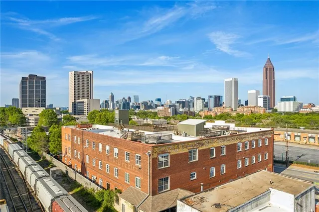 a city view with tall buildings