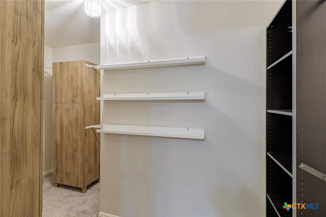 a view of walk in closet with empty racks