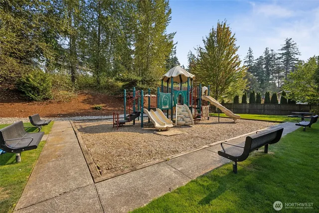 a view of a park with slide