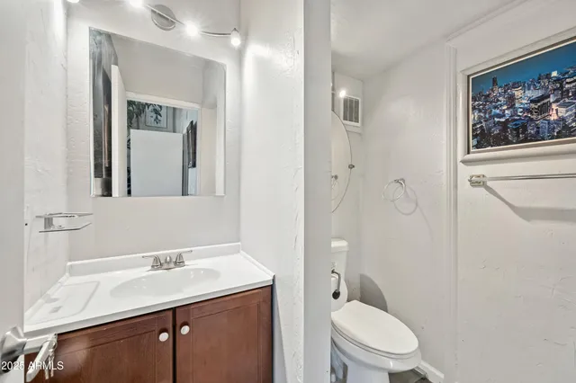 a bathroom with a toilet a sink and mirror
