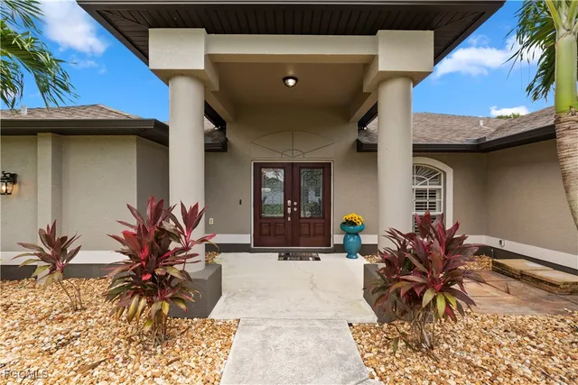 a potted plant sitting in front of a house