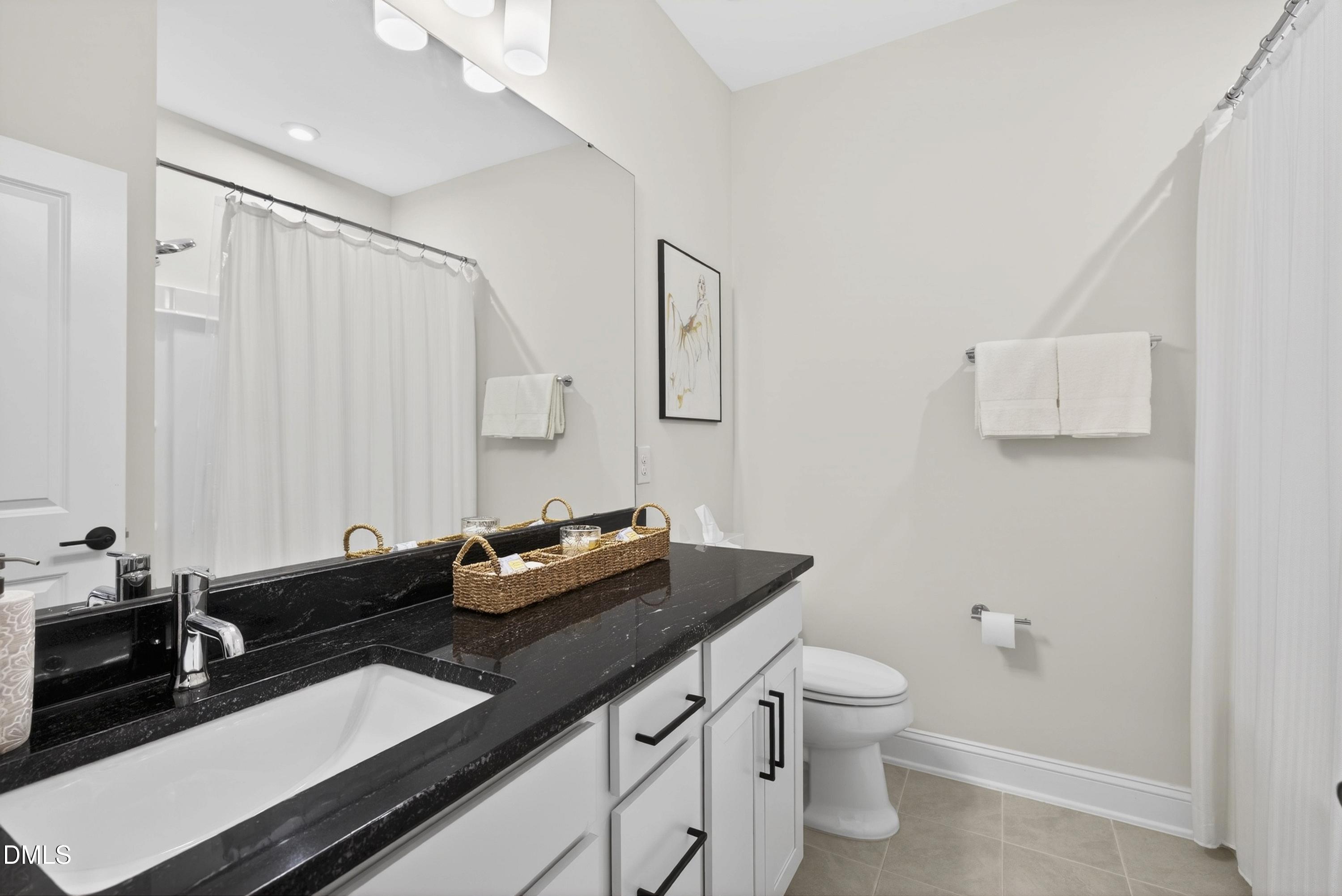 1063 Danvers Loop Apex, NC 27523 - Photo 46 of 67 a bathroom with a sink a toilet and a mirror