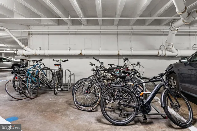 a view of a bike garage with a bike