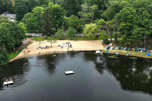 a view of a lake with houses