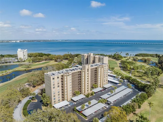 a view of a city with an ocean view