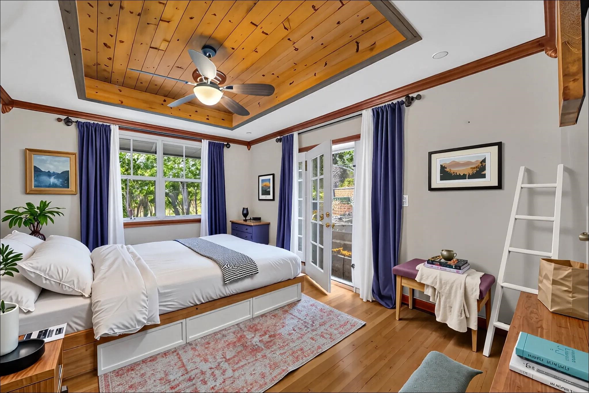 1123 Kehau Place Makawao, HI 96768 - Photo 31 of 50 a spacious bedroom with a bed and a chandelier