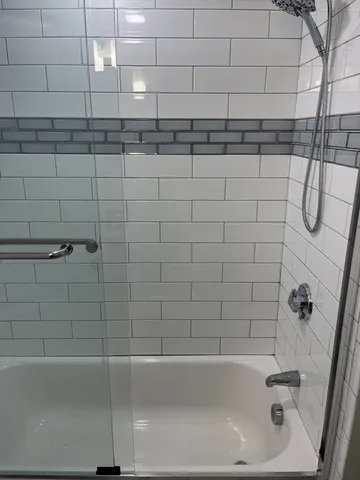 a bathroom with a bathtub