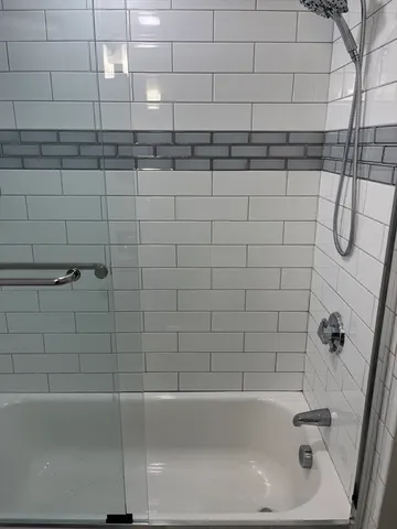 a bathroom with a bathtub