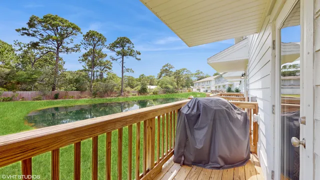 a view of balcony with furniture