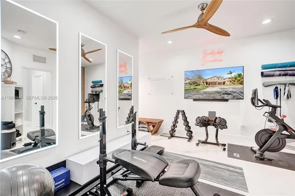 a view of a room with gym equipment