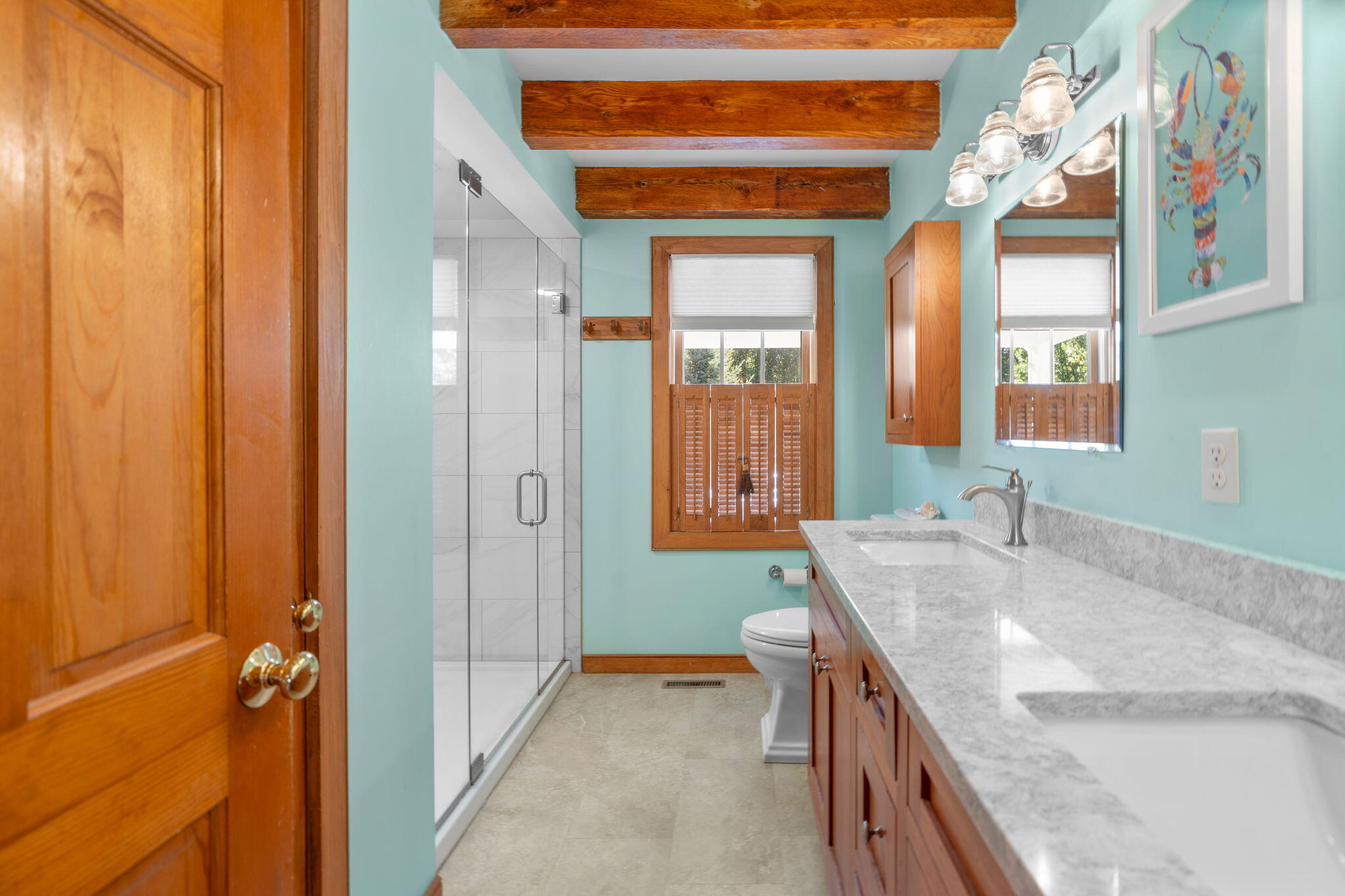 718 Cedar Street West Barnstable, MA 02668 - Photo 30 of 40 a bathroom with a granite countertop sink and a mirror