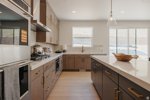 5902 Canyon Rim Road, Unit 620 Lehi, UT 84048 - Photo 10 of 78 Kitchen featuring light wood-finish flooring, white countertops, and a full suite of stainless steel appliances including a built-in oven and microwave