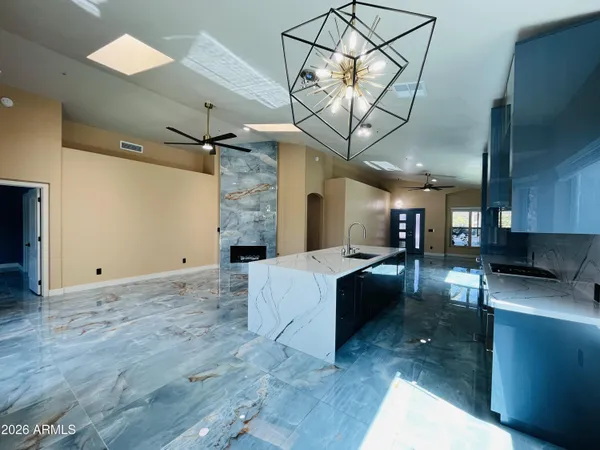 a kitchen with lots of counter top space