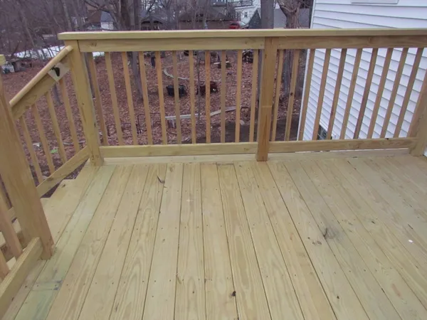 a view of wooden balcony