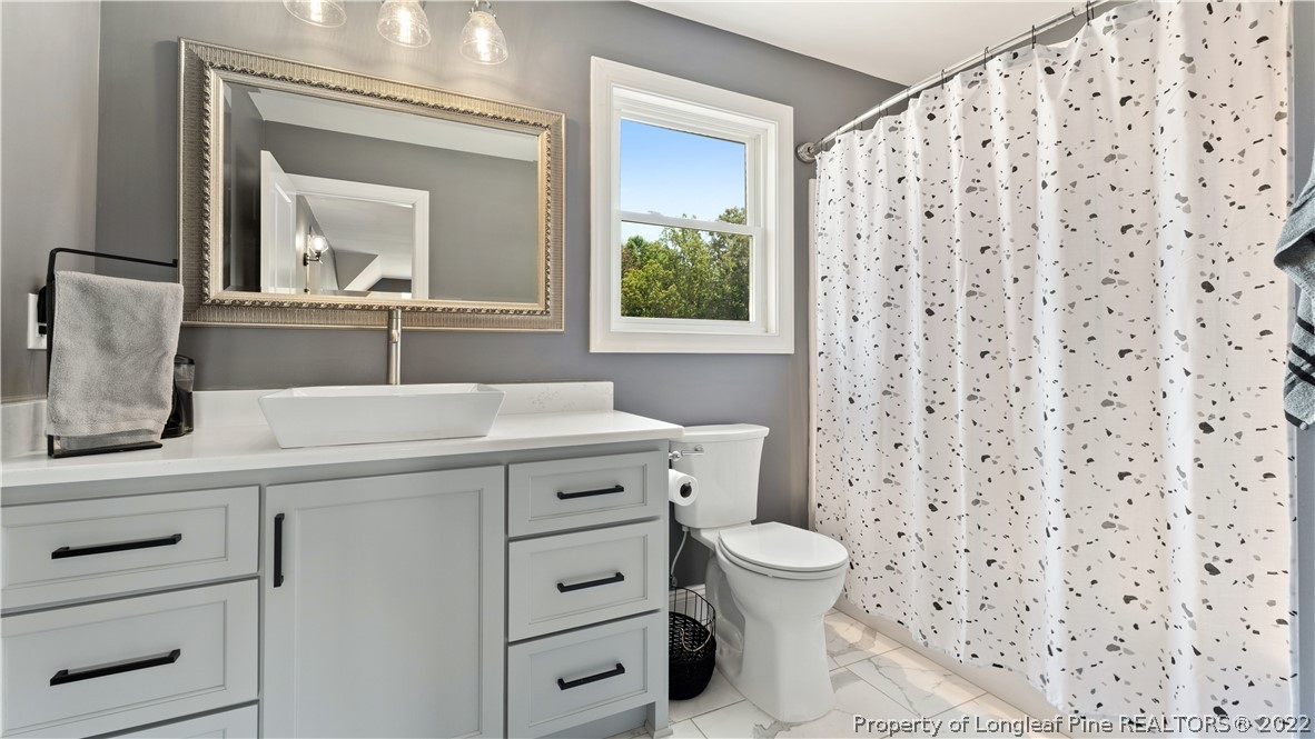 430 Mingo Church Road Dunn, NC 28334 - Photo 41 of 48 a bathroom with a sink a toilet and a mirror